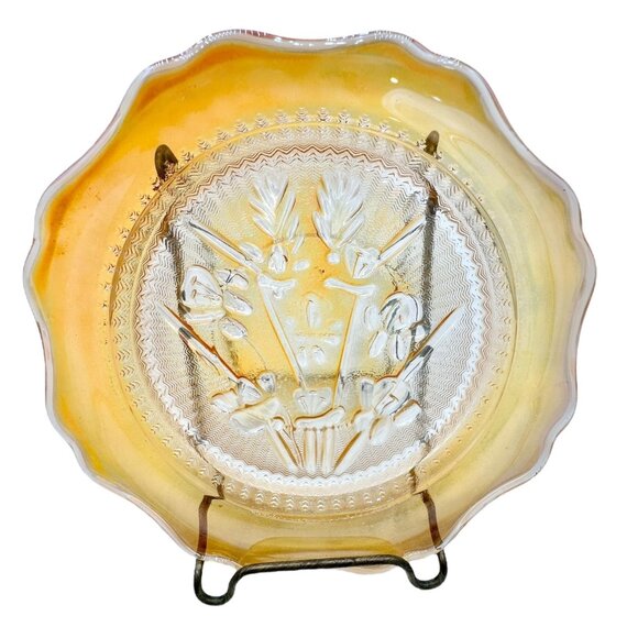 Jeannette Iris & Herringbone Marigold Saucer 6 inch Carnival Glass - Picture 1 of 4